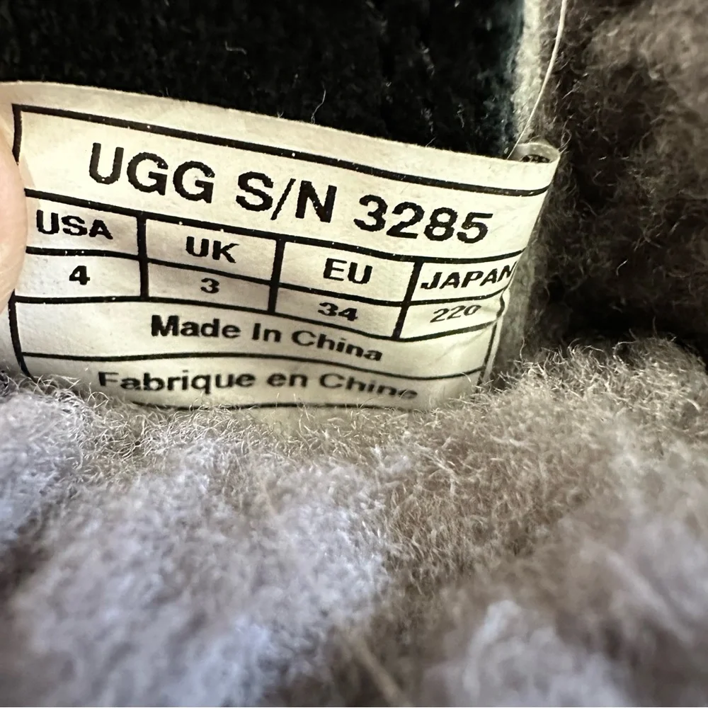 UGG‎ Montclair 1892 Boot Black Suede Gray Shearling Fur Cuff Girls Size 4